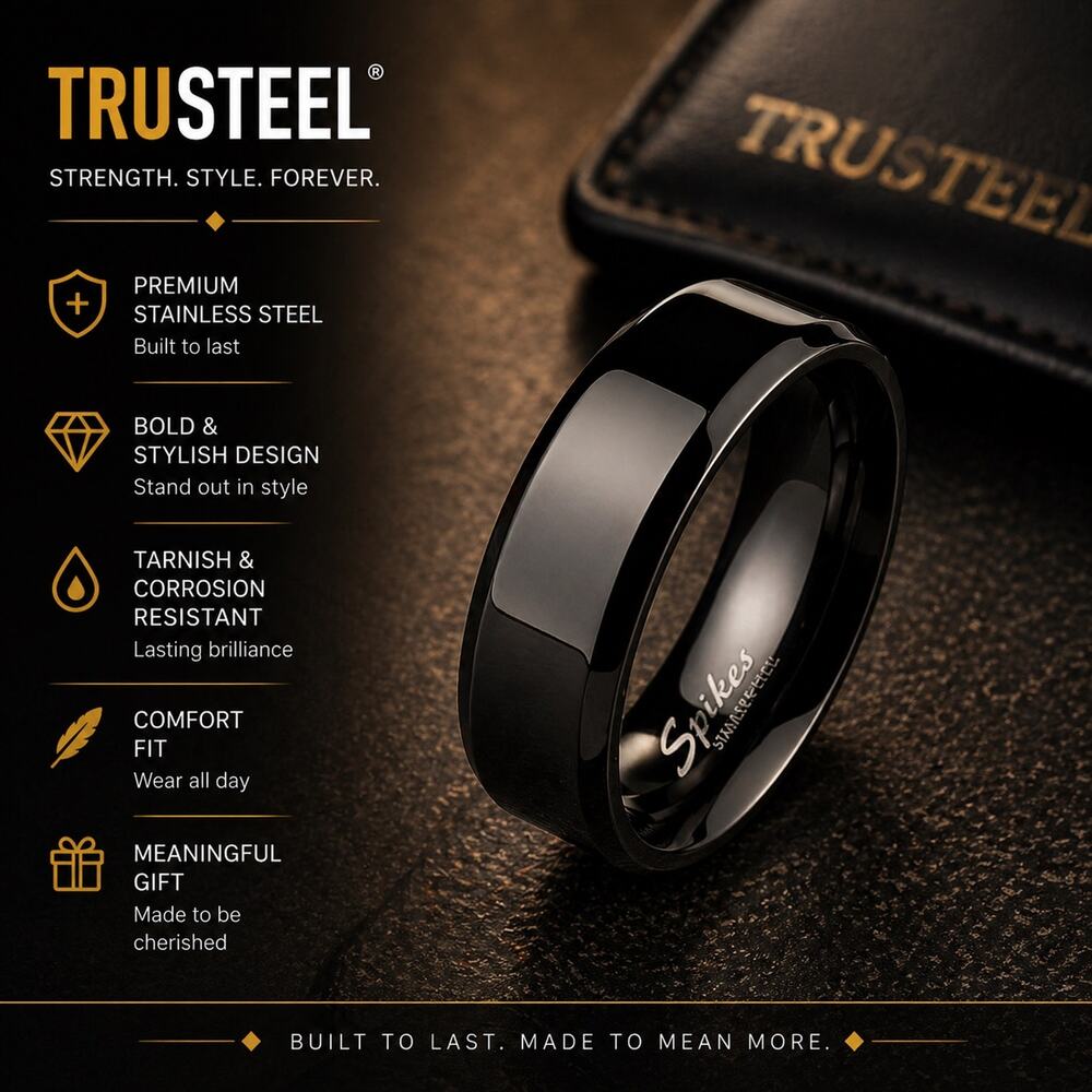 Women’s 316L Stainless Steel black classic wedding band ring size 6
